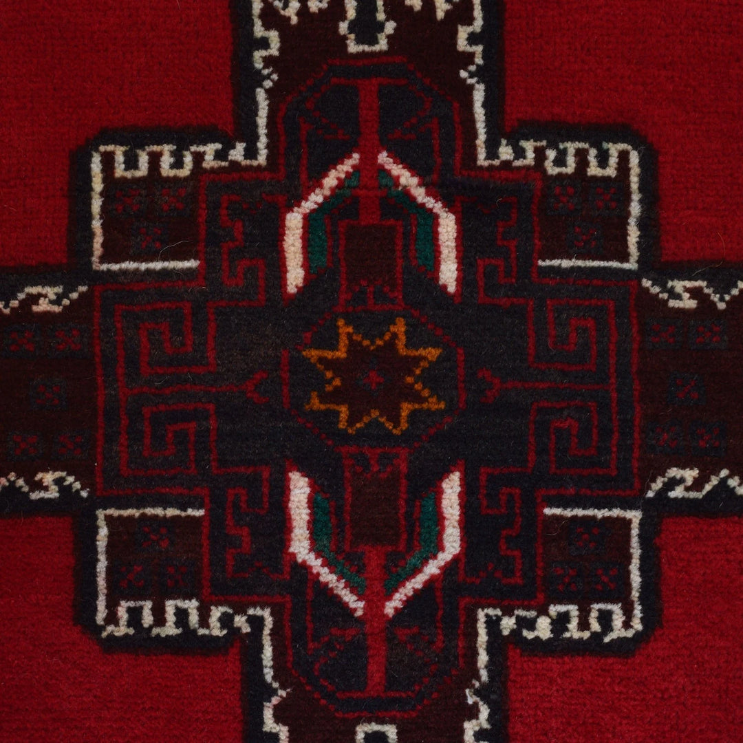 Red Afghan Baluchi Rug 3' 1" x 4' 9" Hand-Knotted | No. AL10591