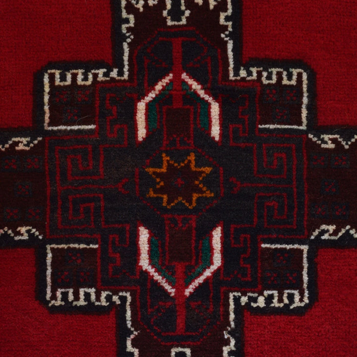 Red Afghan Baluchi Rug 3' 1" x 4' 9" Hand-Knotted | No. AL10591