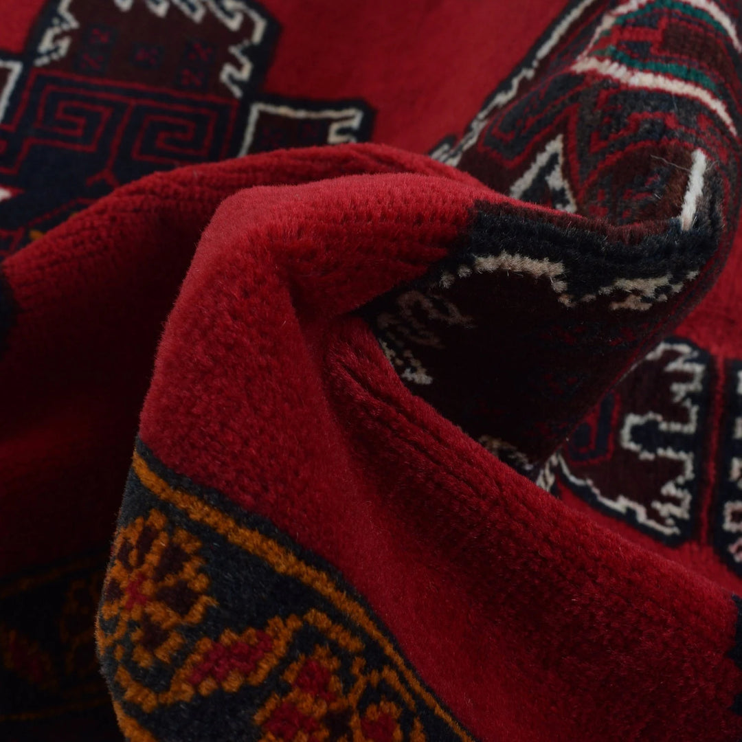 Red Afghan Baluchi Rug 3' 1" x 4' 9" Hand-Knotted | No. AL10591