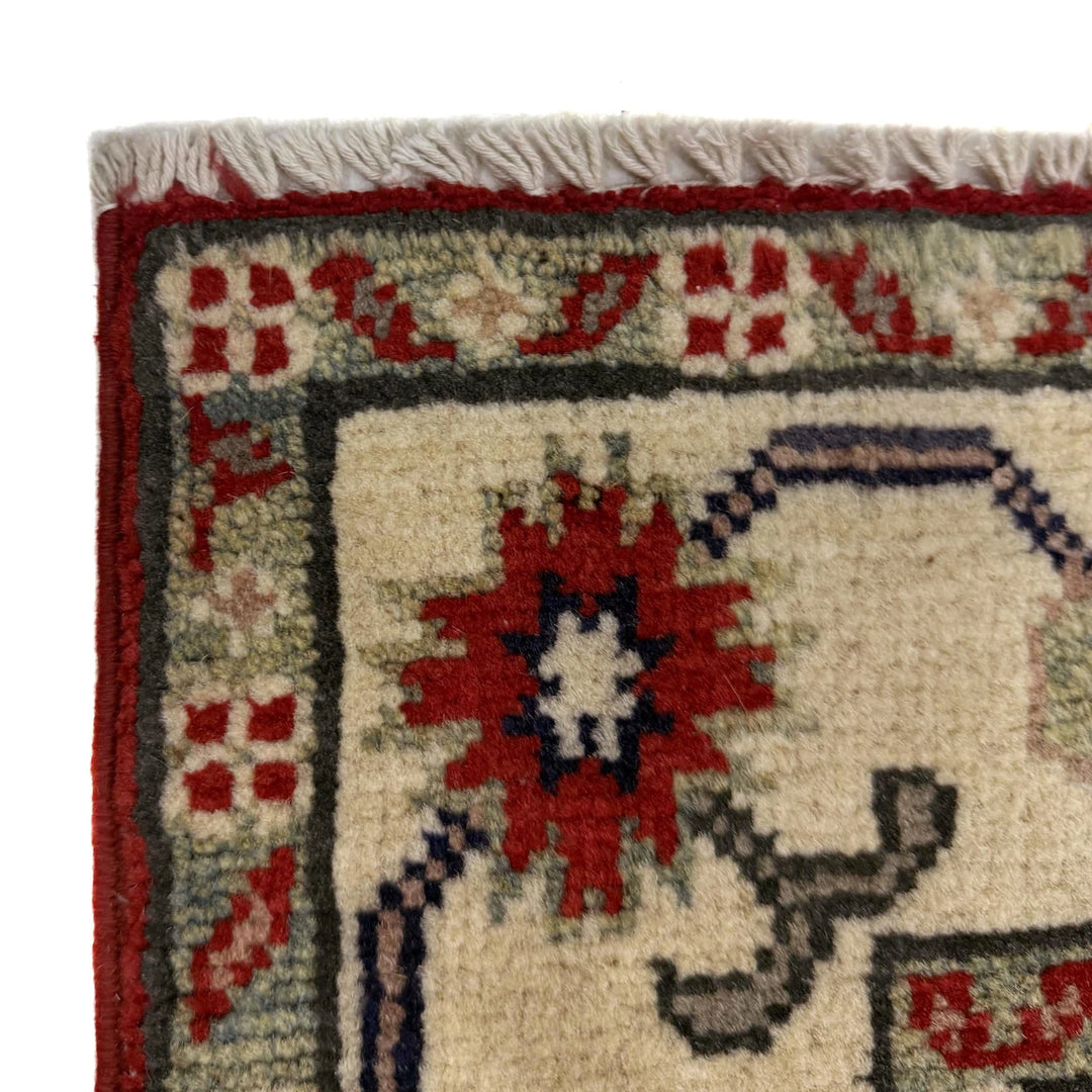 Red Afghan Kazak Rug 2' 8" x 3' 10" Hand-Knotted | No. AL10725