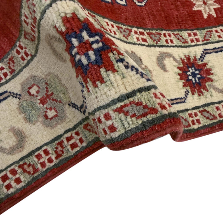Red Afghan Kazak Rug 2' 8" x 3' 10" Hand-Knotted | No. AL10725