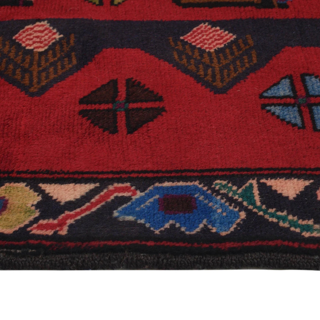Red Afghan Pictorial Rug 3' 0" x 5' 0" Hand-Knotted | No. AL10735