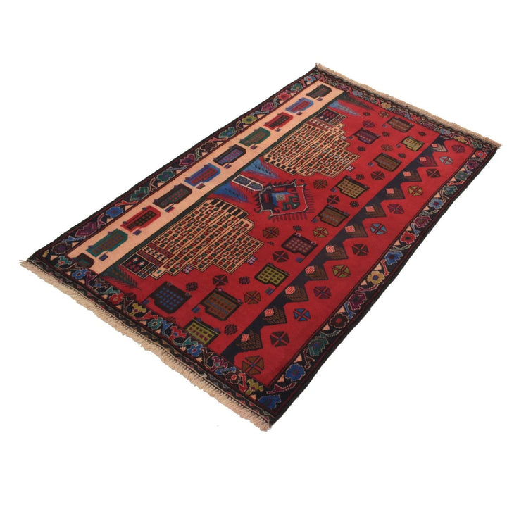 Red Afghan Pictorial Rug 3' 0" x 5' 0" Hand-Knotted | No. AL10735