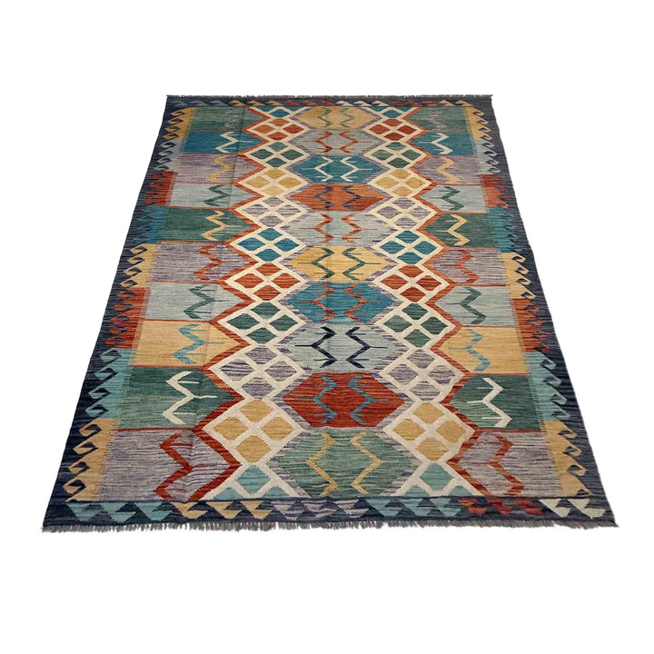Afghan Vegetable Kilim Rug 5' 9" x 8' 6" Flat-Weave | No. AL107362