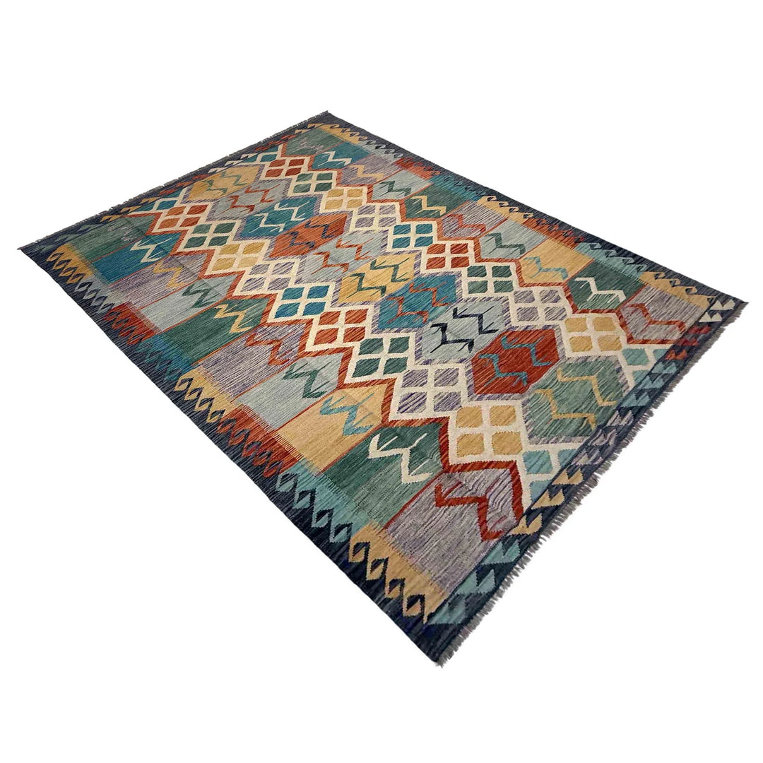 Afghan Vegetable Kilim Rug 5' 9" x 8' 6" Flat-Weave | No. AL107362