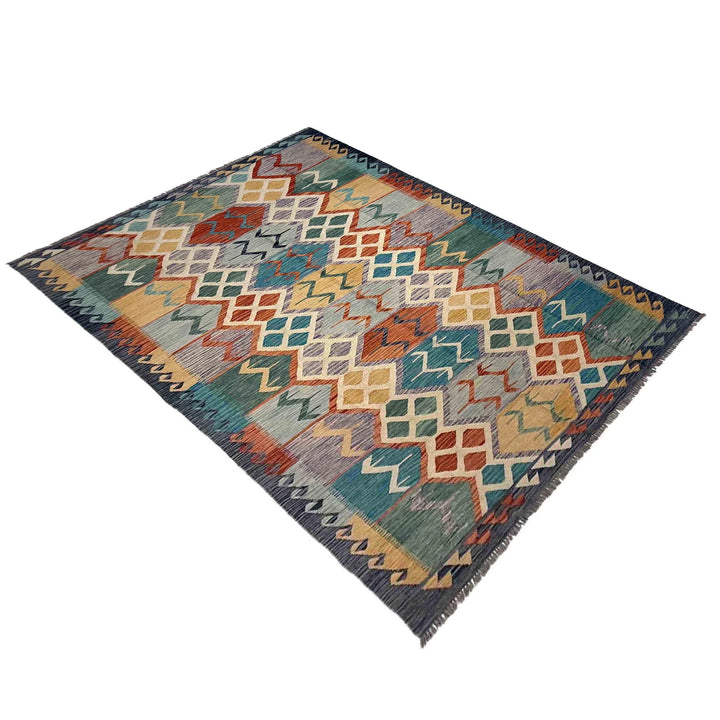 Afghan Vegetable Kilim Rug 5' 9" x 8' 6" Flat-Weave | No. AL107362