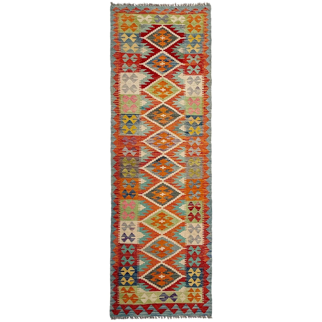 Afghan Vegetable Kilim Rug 2' 11" x 9' 5" Flat-Weave | No. AL107543