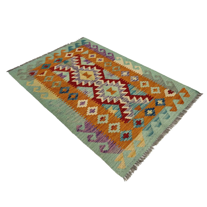 Afghan Vegetable Kilim Rug 2'7" x 4'2" Flat-Weave | No. AL108015