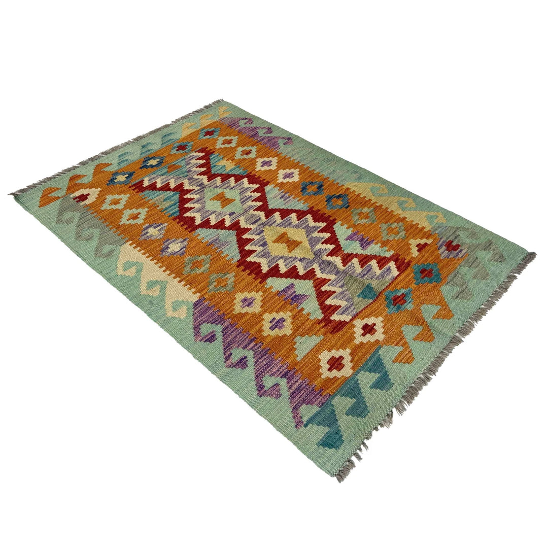 Afghan Vegetable Kilim Rug 2'7" x 4'2" Flat-Weave | No. AL108015