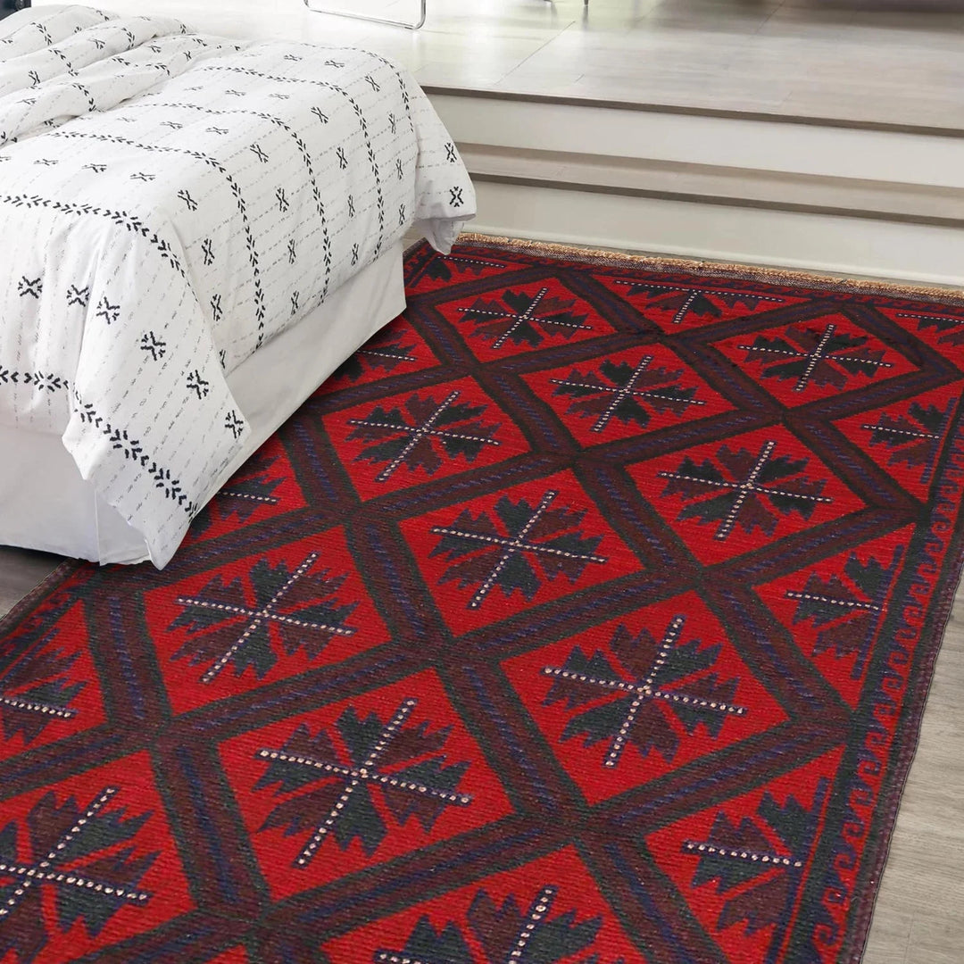 Afghan Baluchi Rug 3' 3" x 4' 9" Hand-Knotted | No. AL10802