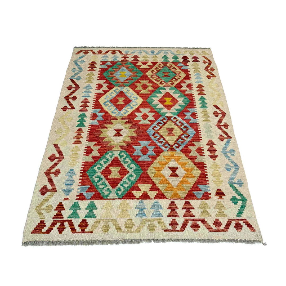 Afghan Vegetable Kilim Rug 3' 3" x 4' 11" Flat-Weave | No. AL108112