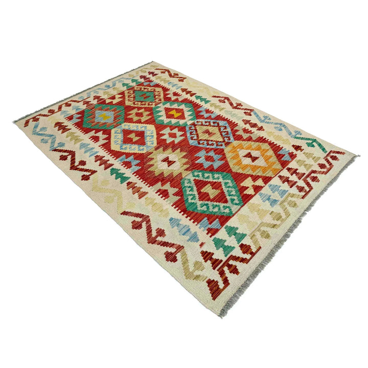 Afghan Vegetable Kilim Rug 3' 3" x 4' 11" Flat-Weave | No. AL108112