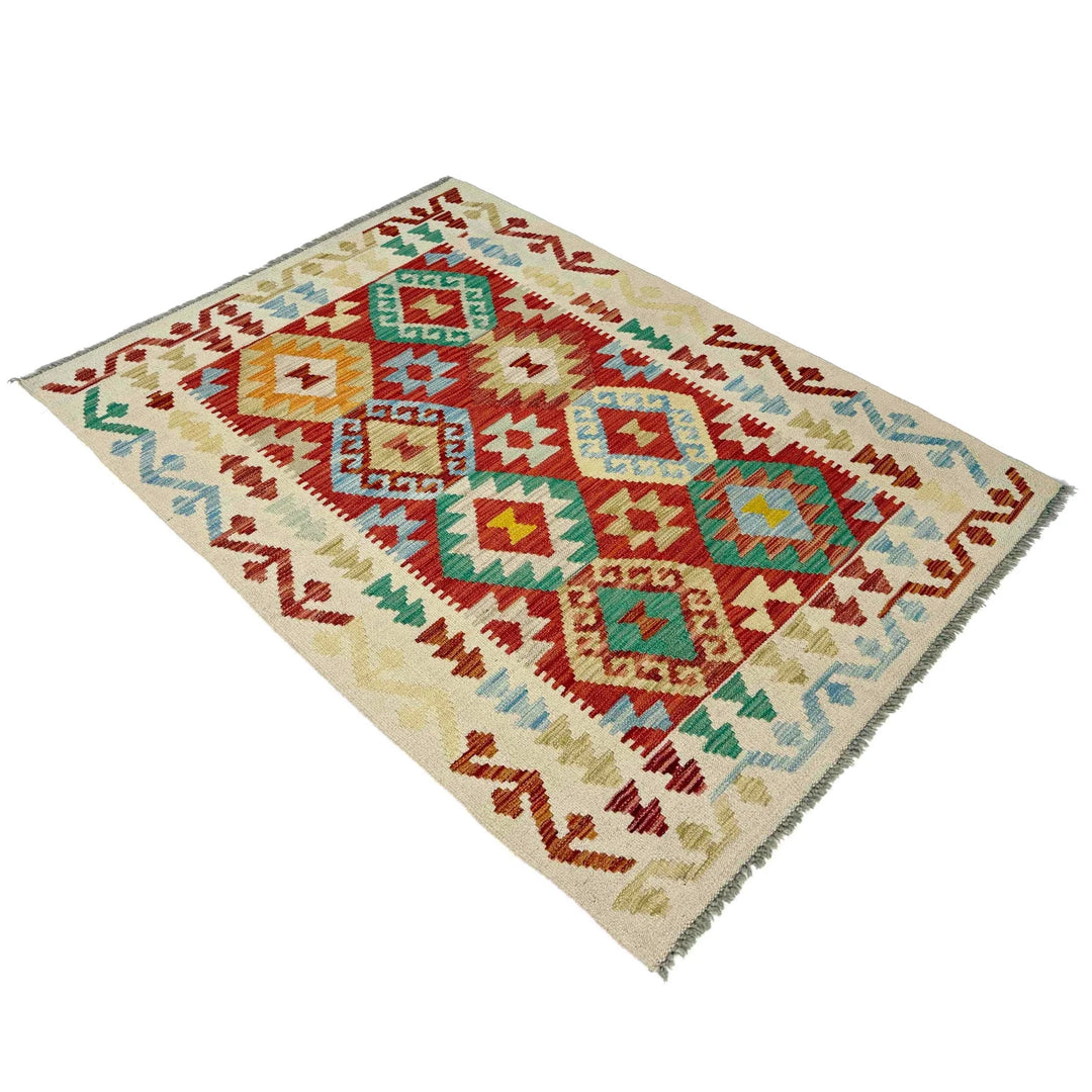 Afghan Vegetable Kilim Rug 3' 3" x 4' 11" Flat-Weave | No. AL108112