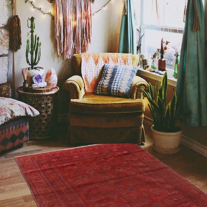 Pink Pakistani Overdye Rug 4' 1" x 5' 6" Hand-Knotted | No. AL10819