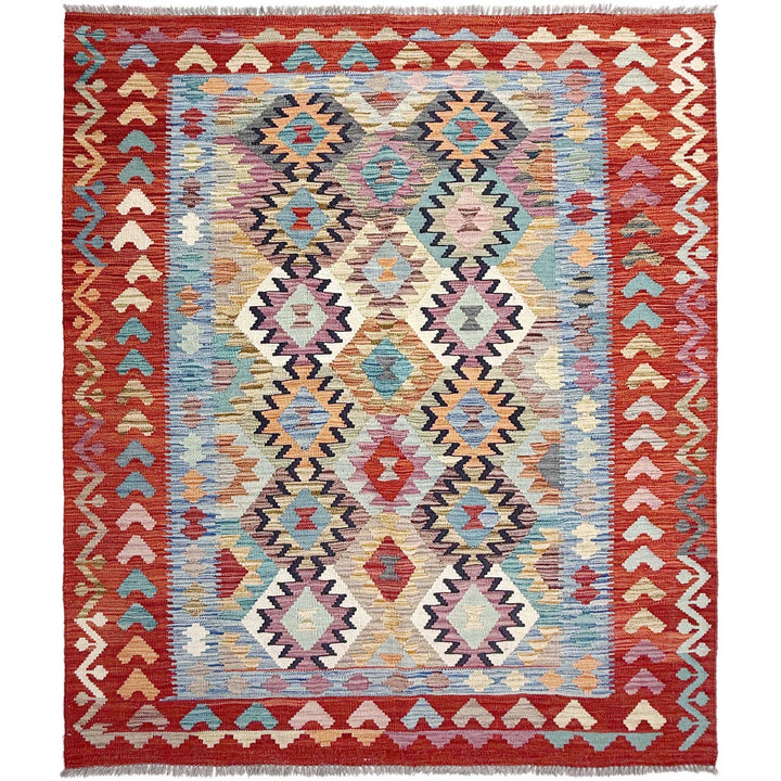 Afghan Vegetable Kilim Rug 5' 1" x 6' 8" Flat-Weave | No. AL10841