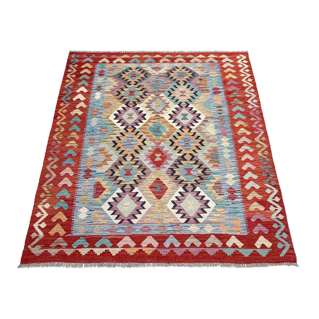 Afghan Vegetable Kilim Rug 5' 1" x 6' 8" Flat-Weave | No. AL10841