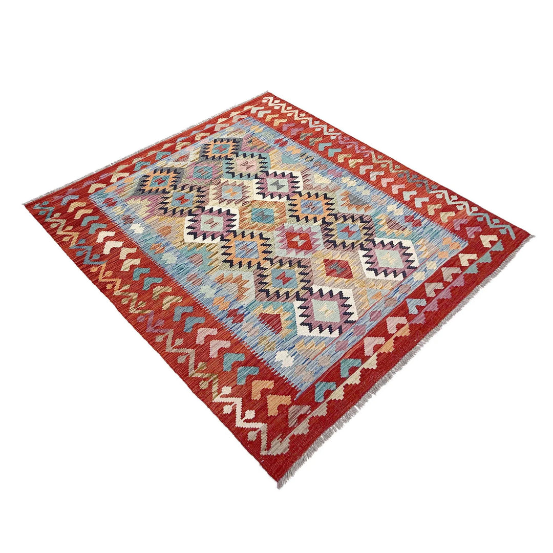 Afghan Vegetable Kilim Rug 5' 1" x 6' 8" Flat-Weave | No. AL10841