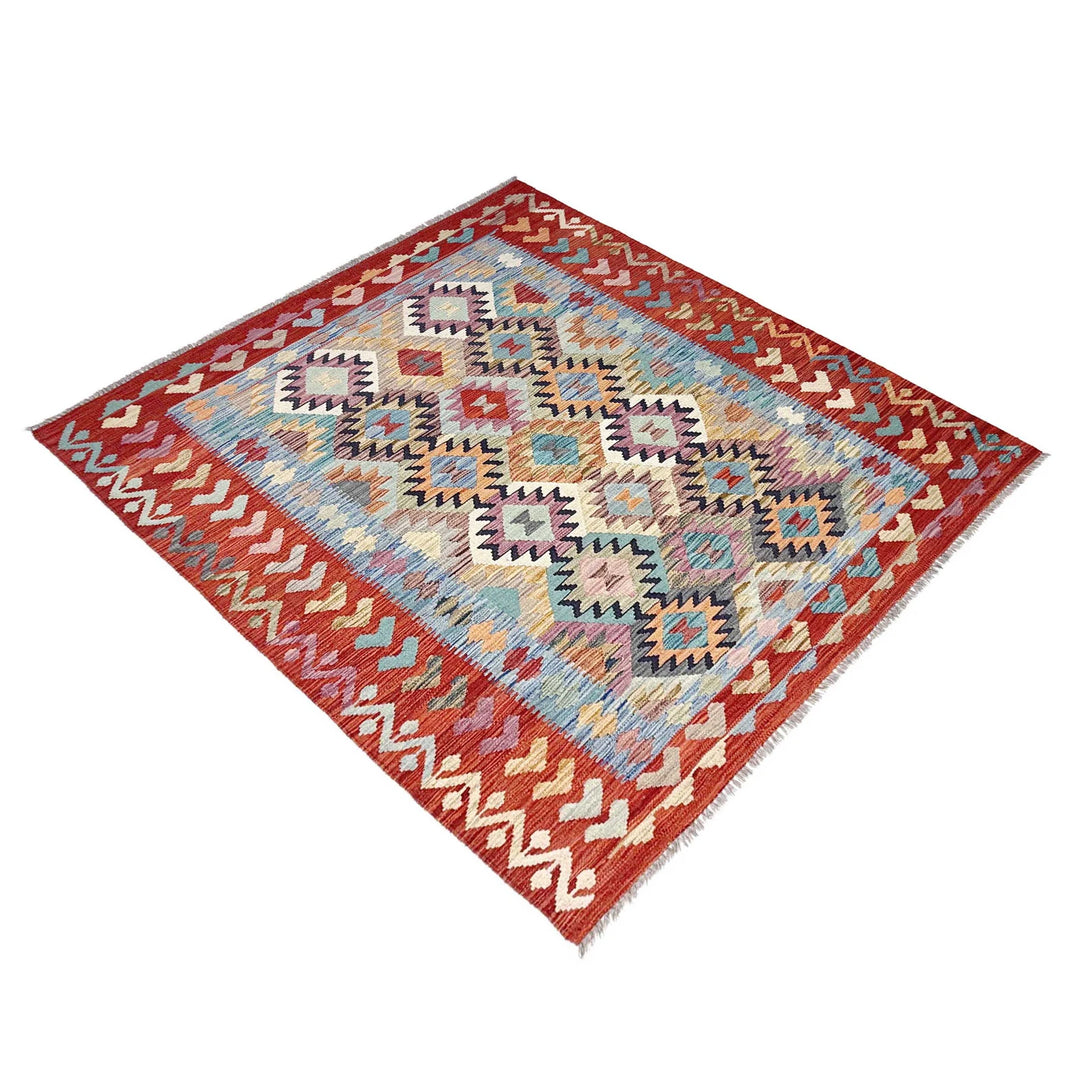 Afghan Vegetable Kilim Rug 5' 1" x 6' 8" Flat-Weave | No. AL10841