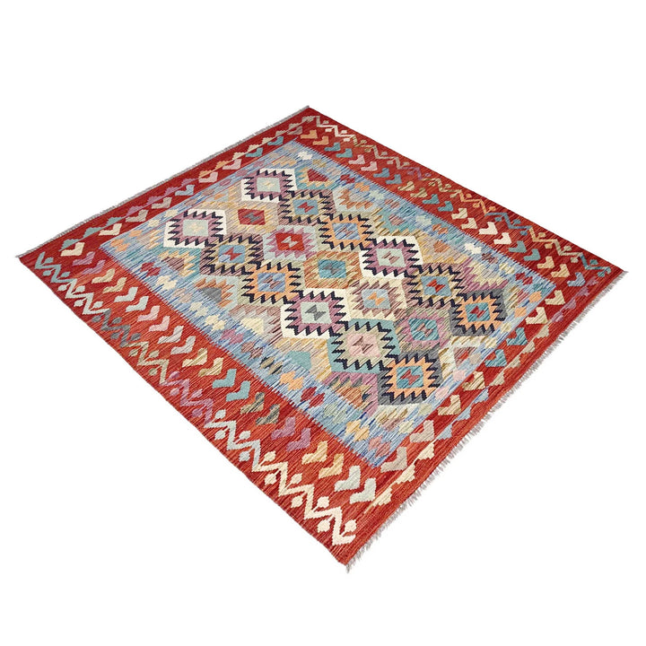 Afghan Vegetable Kilim Rug 5' 1" x 6' 8" Flat-Weave | No. AL10841
