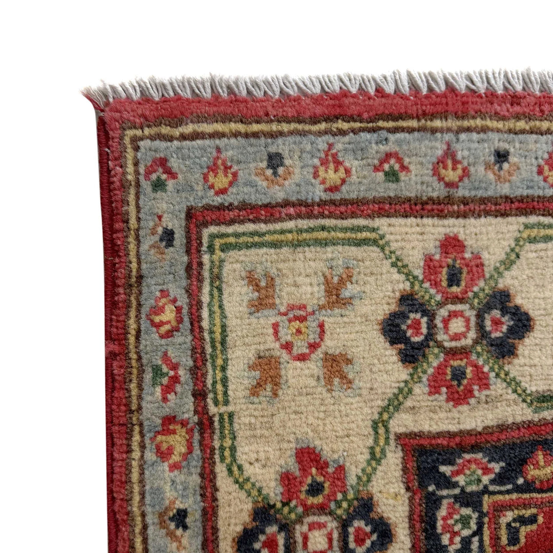 Red Afghan Kazak Rug 4' 0" x 5' 10" Hand-Knotted | No. AL10889