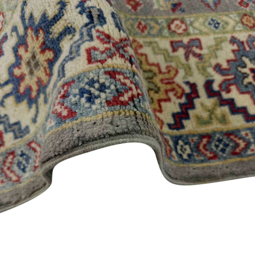 Gray Afghan Kazak Rug 3' 11" x 5' 10" Hand-Knotted | No. AL10957