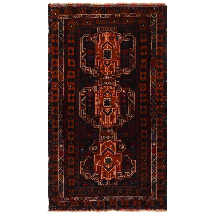 Afghan Baluchi Rug 3' 2" x 5' 7" Hand-Knotted | No. AL10967