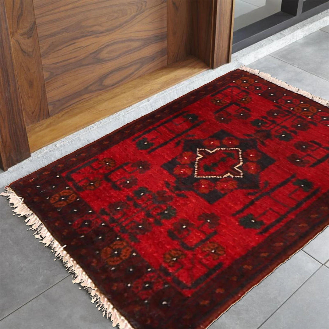 Afghan Oriental Doormat 1' 5" x 1' 10" Hand-Knotted | No. AL11047