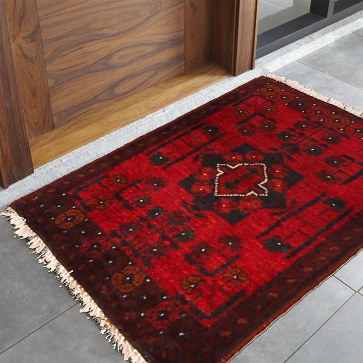 Afghan Oriental Doormat 1' 5" x 1' 10" Hand-Knotted | No. AL11047