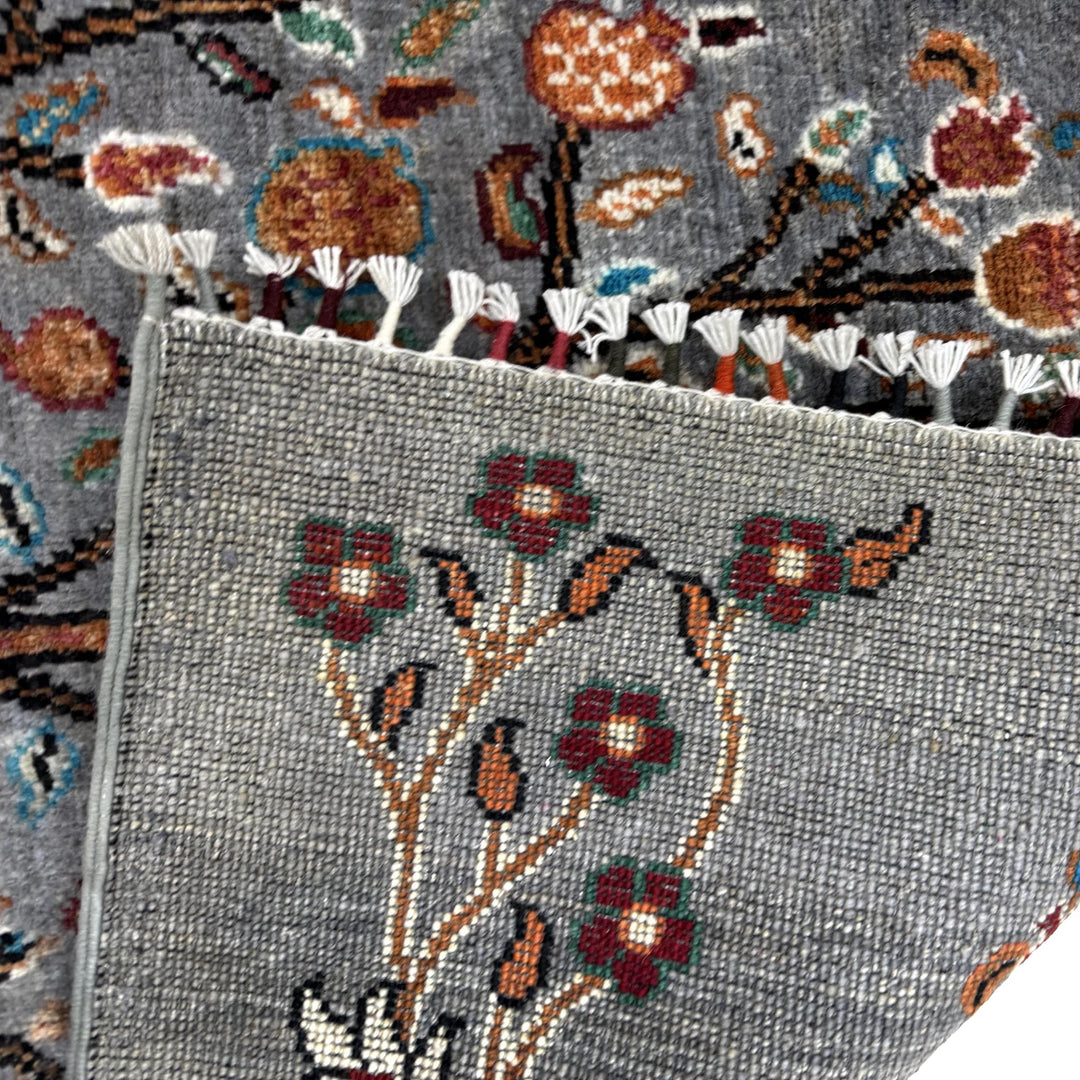 Gray Afghan Tree Of Life Rug 3' 3" x 4' 6" Hand-Knotted | No. AL11053