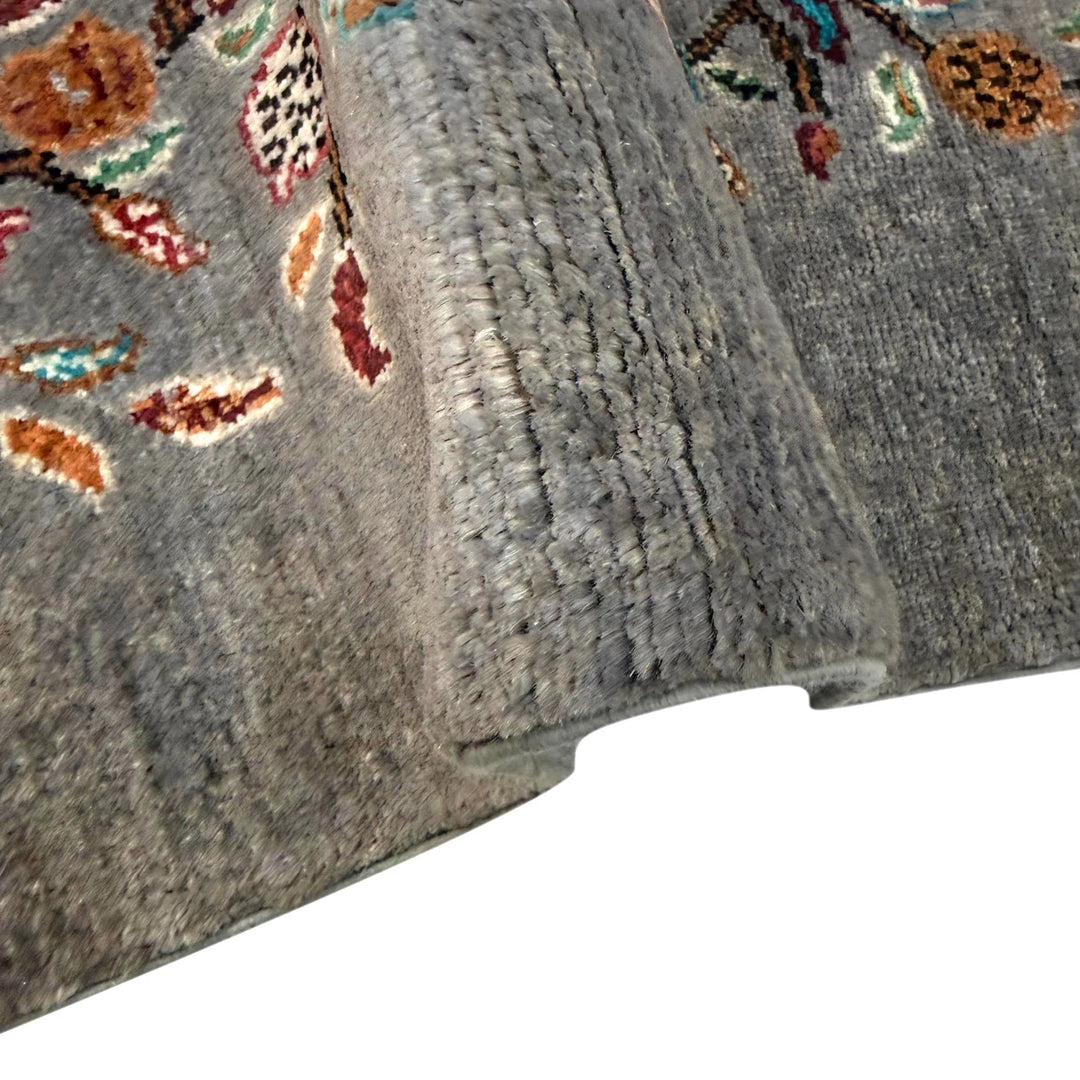 Gray Afghan Tree Of Life Rug 3' 3" x 4' 6" Hand-Knotted | No. AL11053
