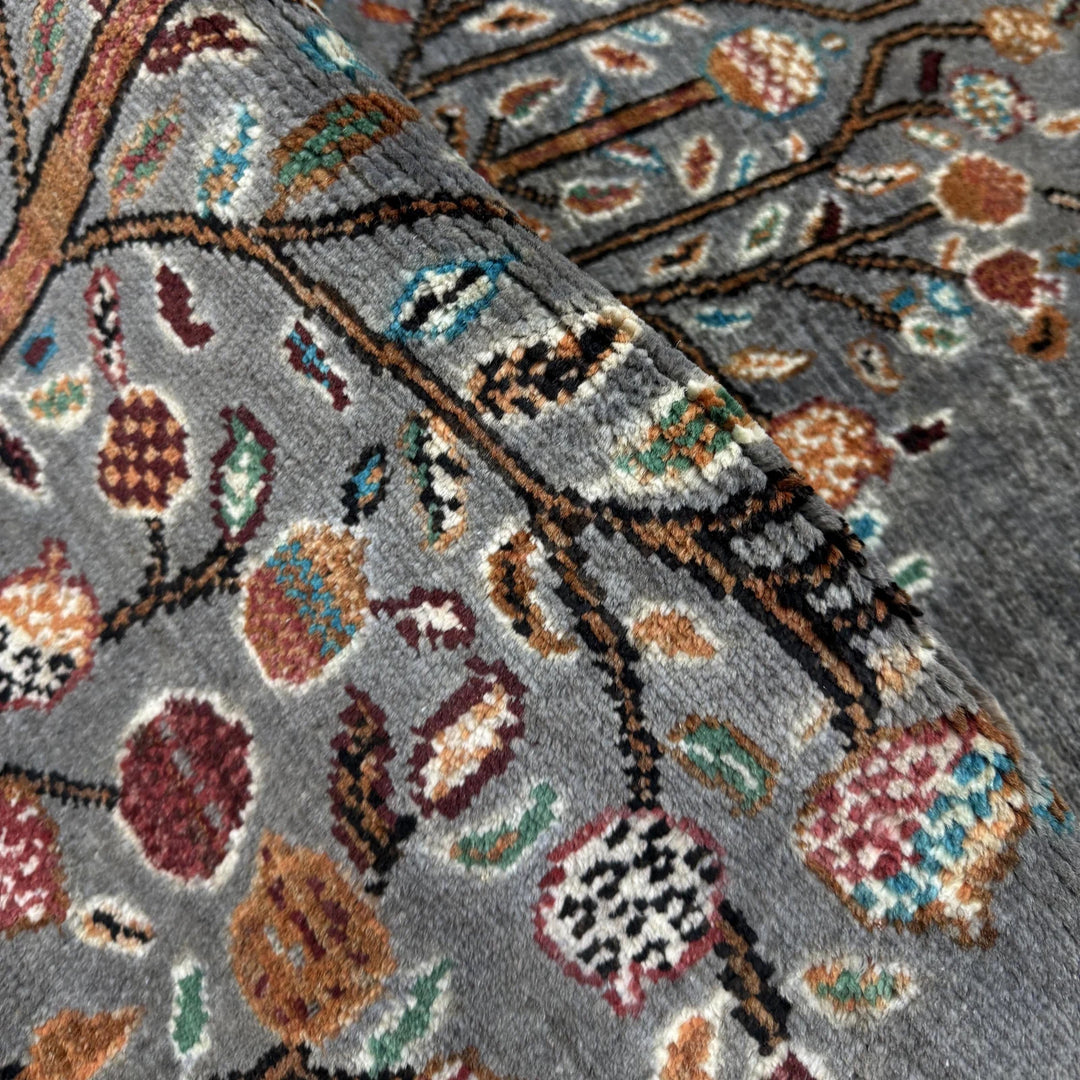Gray Afghan Tree Of Life Rug 3' 3" x 4' 6" Hand-Knotted | No. AL11053