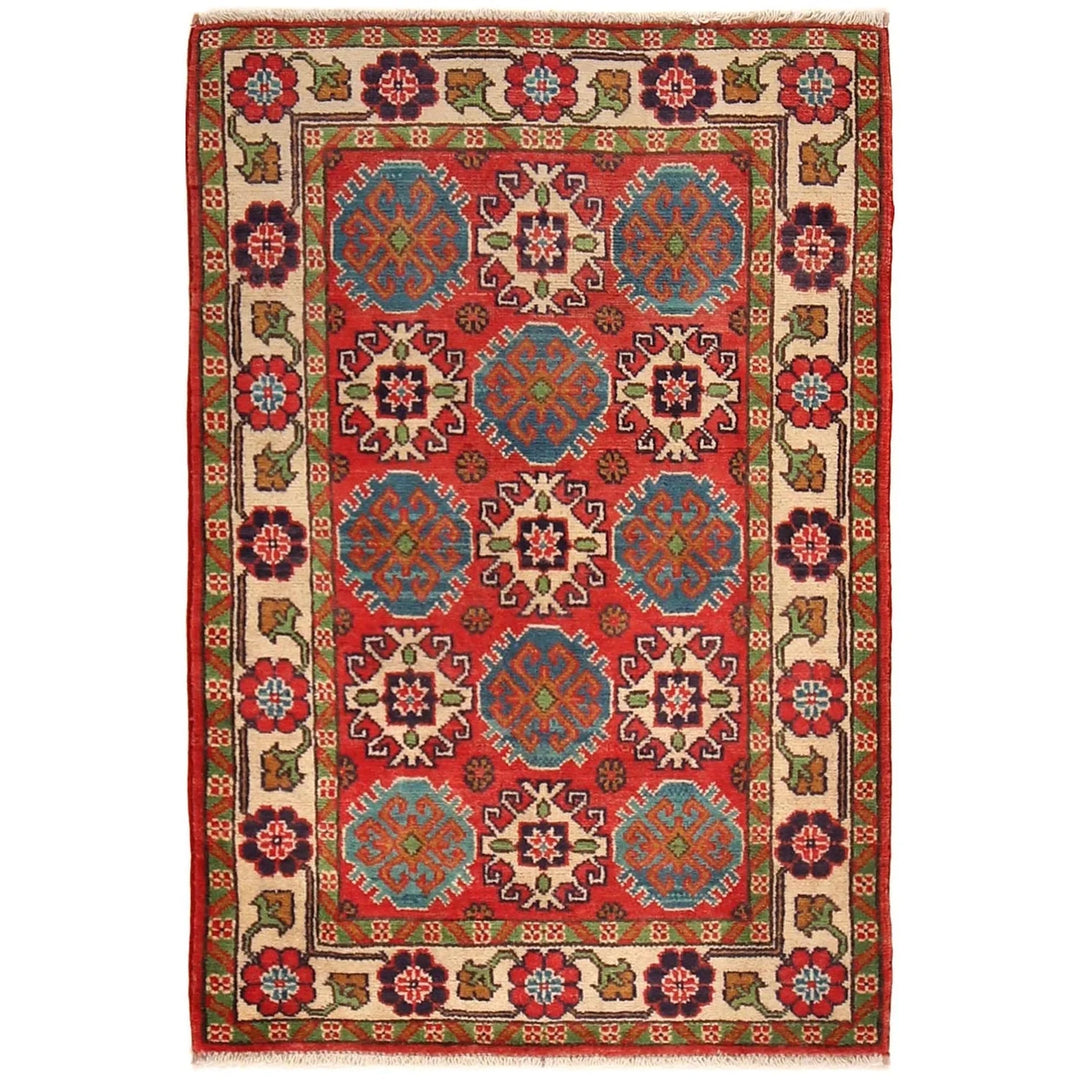 Red Afghan Kazak Rug 2' 8" x 4' 1" Hand-Knotted | No. AL11065