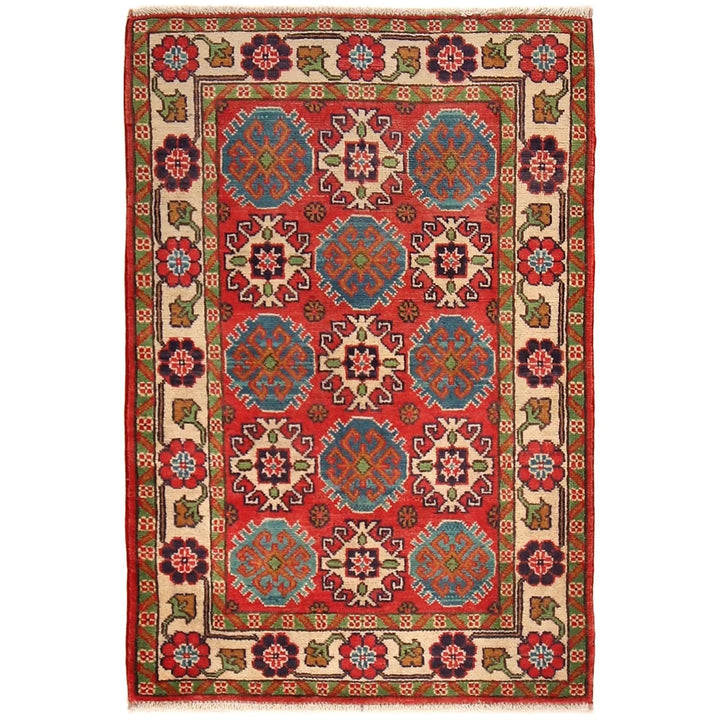 Red Afghan Kazak Rug 2' 8" x 4' 1" Hand-Knotted | No. AL11065