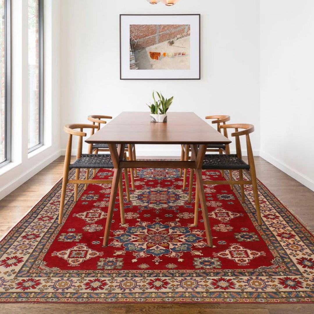 Red Afghan Kazak Rug 9' 11" x 16' 0" Hand-Knotted | No. AL11141