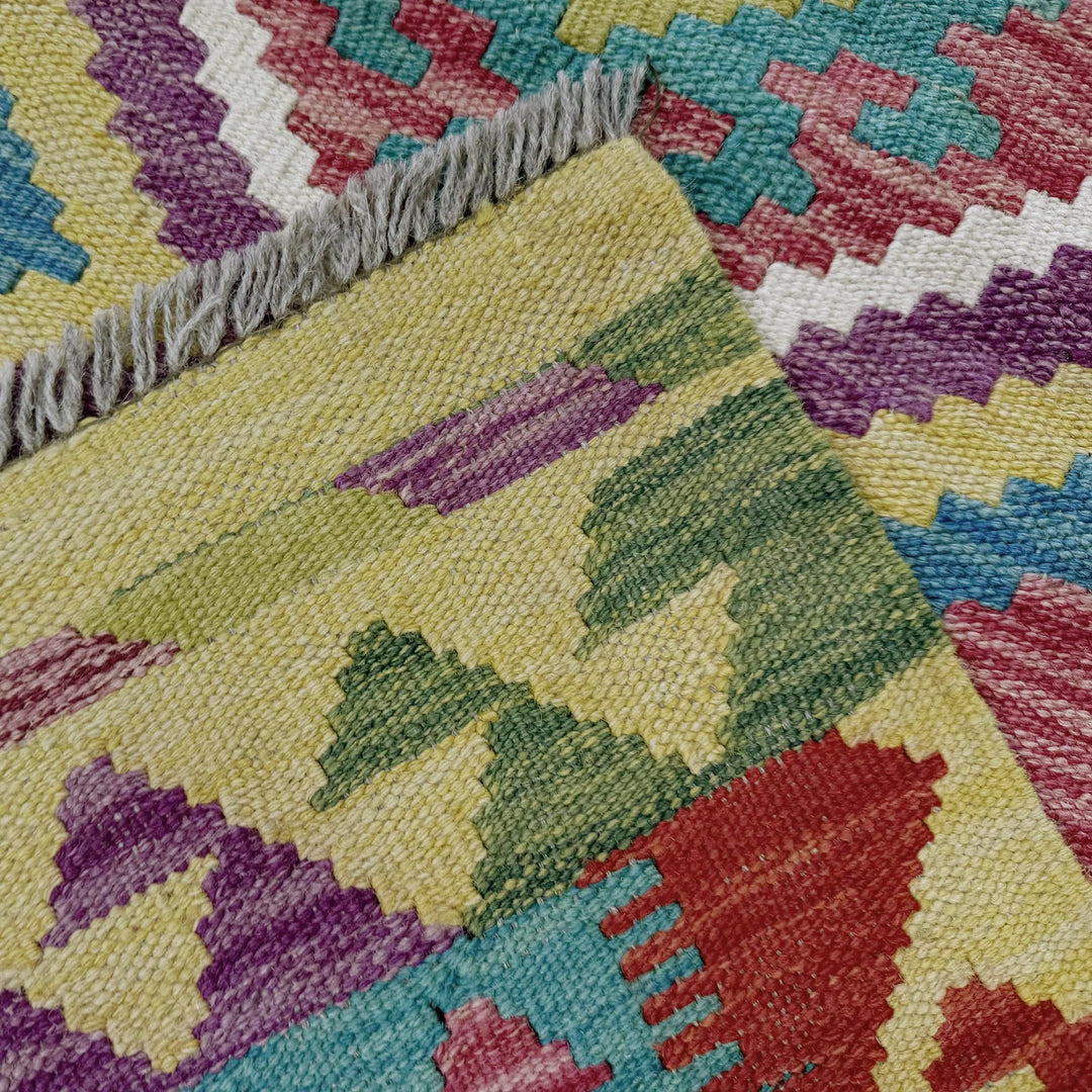 Afghan Vegetable Kilim Rug 2' 7" x 9' 9" Flat-Weave | No. AL111702