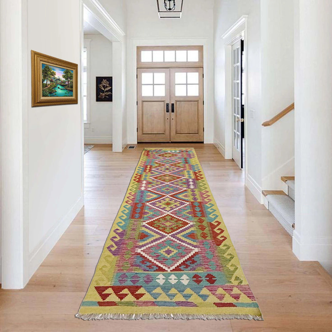 Afghan Vegetable Kilim Rug 2' 7" x 9' 9" Flat-Weave | No. AL111702