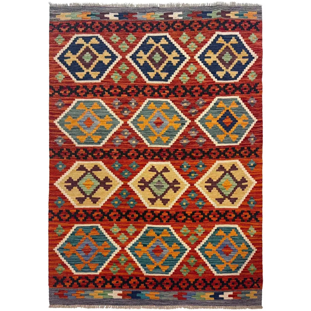 Afghan Kilim Rug 4' 3" x 5' 9" Flat-Weave | No. AL11242