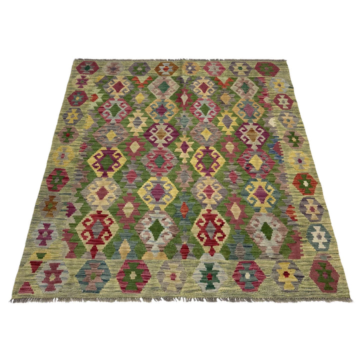 Afghan Vegetable Kilim Rug 5' 3" x 6' 7" Flat-Weave | No. AL112766