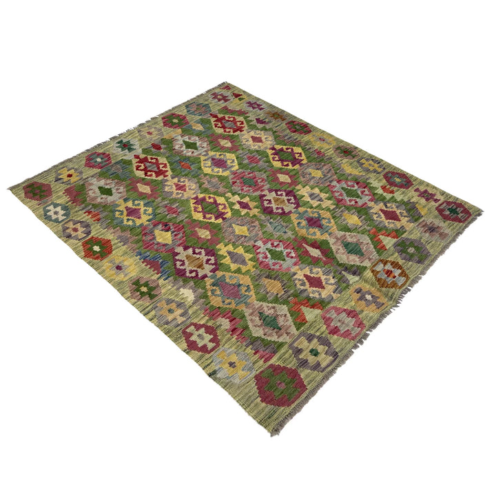 Afghan Vegetable Kilim Rug 5' 3" x 6' 7" Flat-Weave | No. AL112766