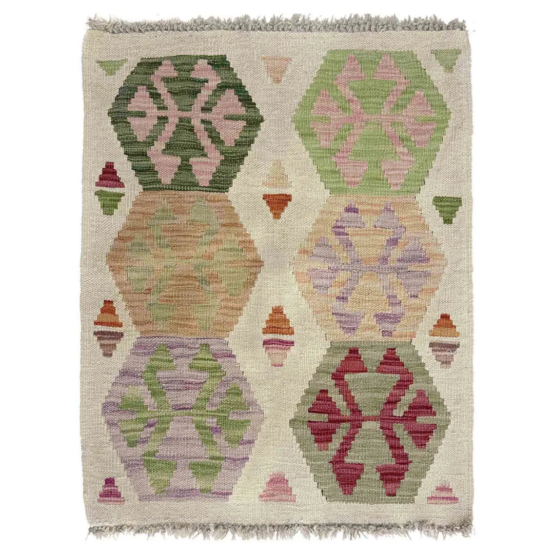 Afghan Vegetable Kilim Rug 1' 11" x 2' 6" Flat-Weave | No. AL112818
