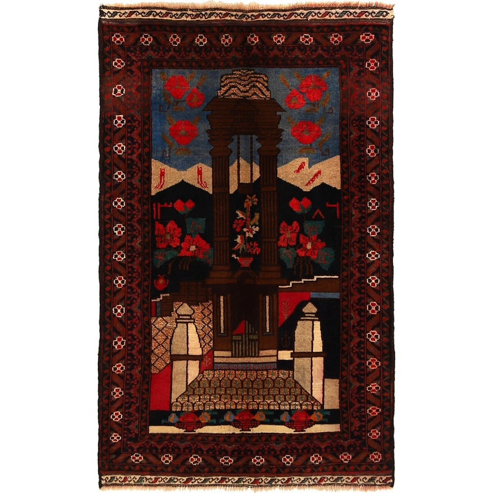 Afghan Pictorial Rug 3' 3" x 4' 10" Hand-Knotted | No. AL11320