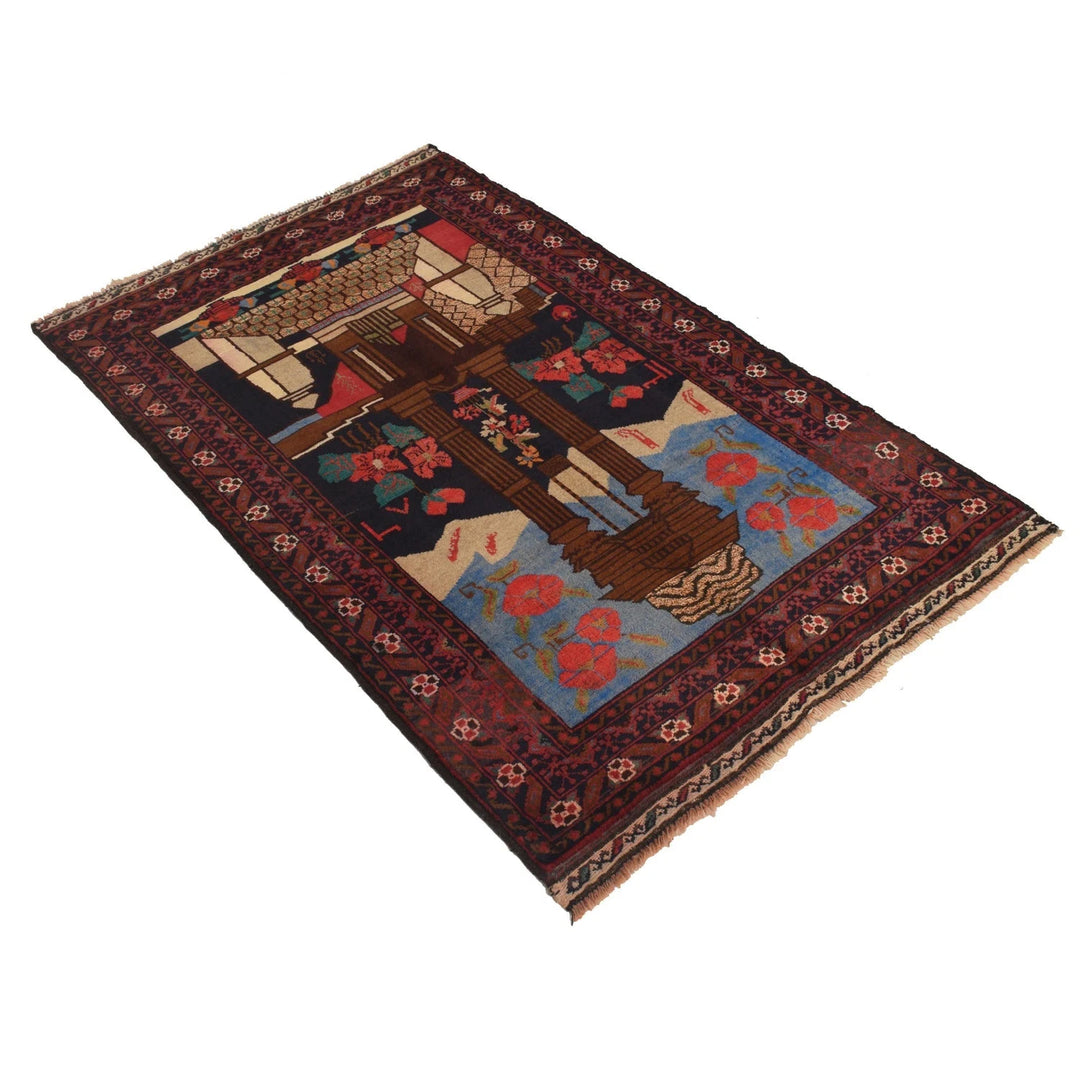 Afghan Pictorial Rug 3' 3" x 4' 10" Hand-Knotted | No. AL11320