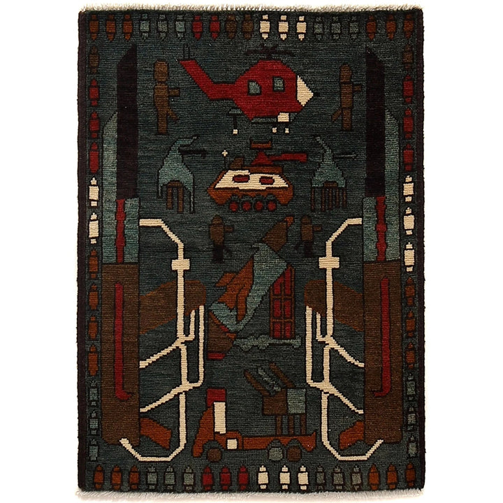 Gray Afghan War Rug 2' 0" x 2' 9" Hand-Knotted | No. AL11338