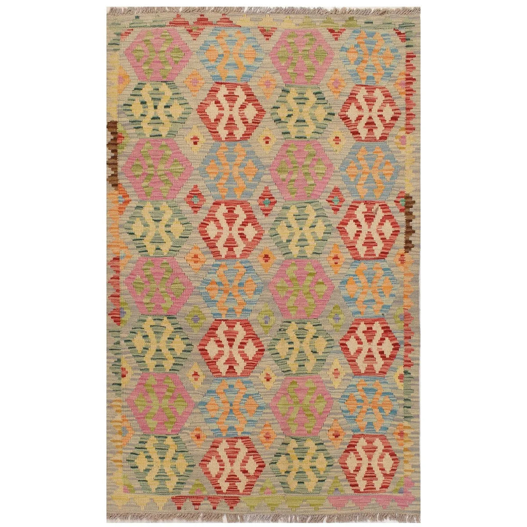 Afghan Vegetable Kilim Rug 3' 3" x 5' 2" Flat-Weave | No. AL11344