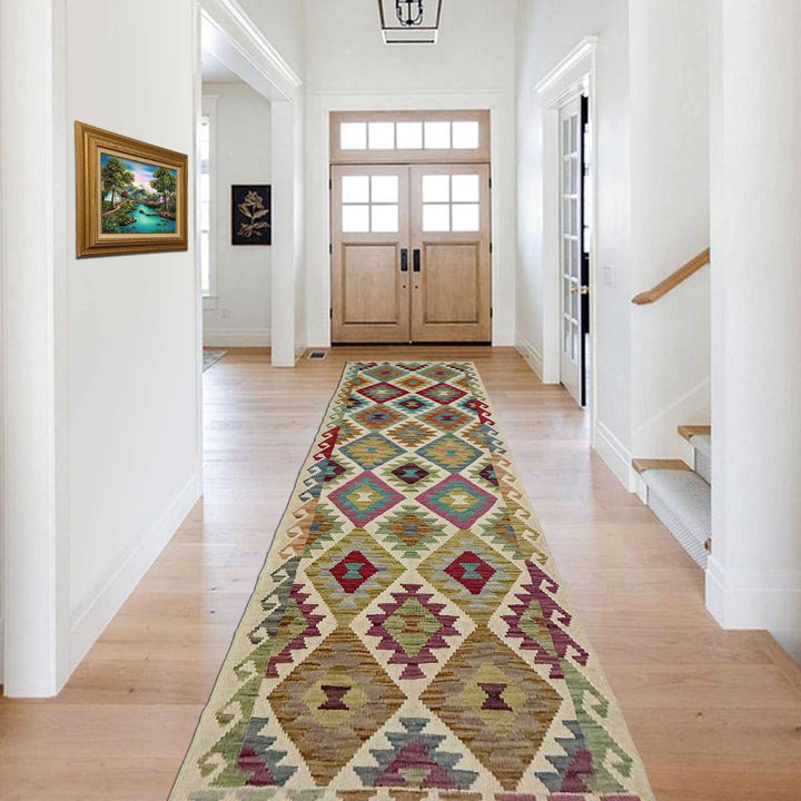 Afghan Vegetable Kilim Rug 2' 6" x 10' 1" Flat-Weave | No. AL113840