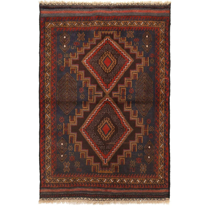 Afghan Baluchi Rug 3' 0" x 4' 5" Hand-Knotted | No. AL11413