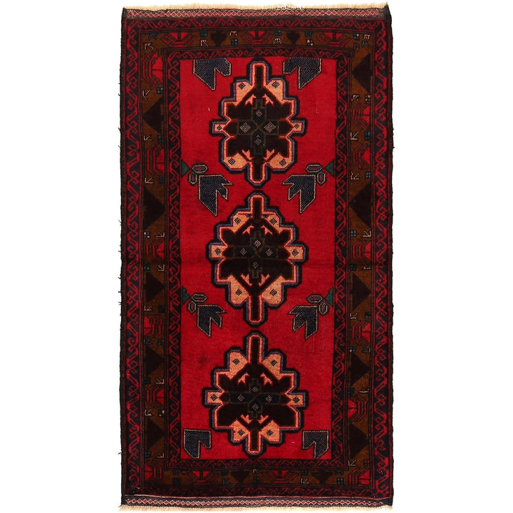 Red Afghan Baluchi Rug 2' 8" x 4' 9" Hand-Knotted | No. AL11463