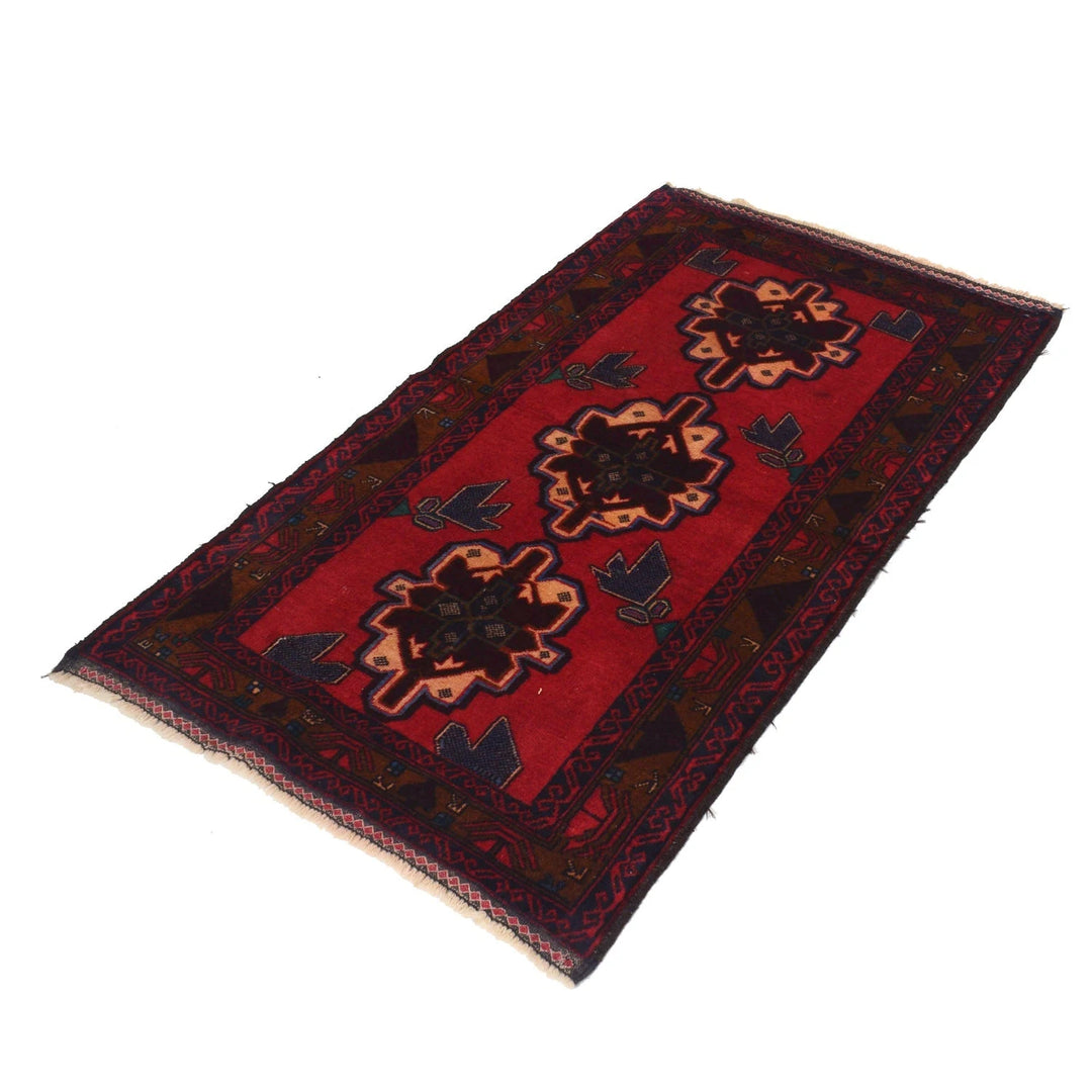 Red Afghan Baluchi Rug 2' 8" x 4' 9" Hand-Knotted | No. AL11463