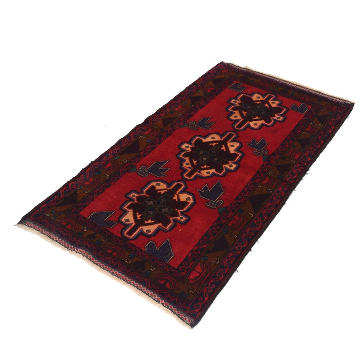 Red Afghan Baluchi Rug 2' 8" x 4' 9" Hand-Knotted | No. AL11463