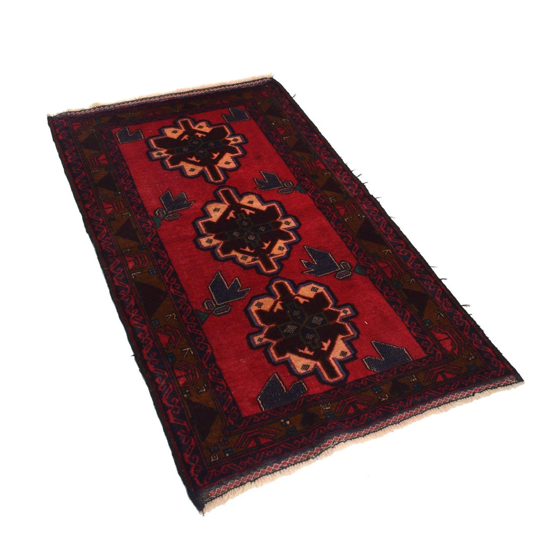 Red Afghan Baluchi Rug 2' 8" x 4' 9" Hand-Knotted | No. AL11463